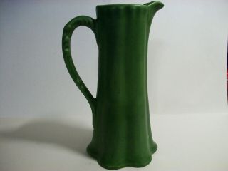 Early 1900 Weller Ohio Pottery Arts Crafts Matte Green Pitcher Vase Ewer Nouveau