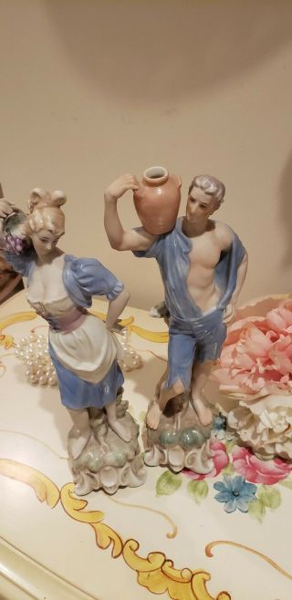 Pair Vintage Continental Porcelain Couple Painted Figurines Capodimonte Style