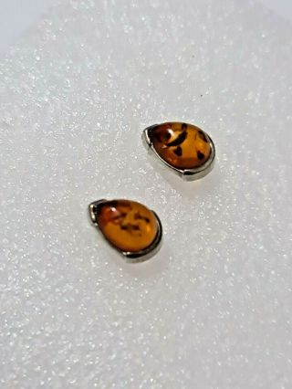 Gorgeous Vintage Real Baltic Amber Stud Earrings 925 Solid Silver