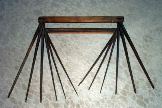 Vintage Wood Wall Mount Drying Rack With 12 Folding Arms - Clothes Laundry Rack
