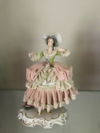 Antique Vintage German Dresden Porcelain Lace Figurine Ballerina For Brenda