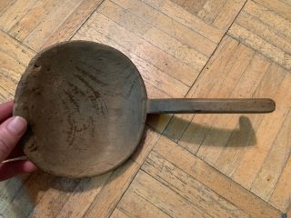 18th Century Walnut Wood Butter Scoop Form Lg Round Bowl & Rat Tail Handle 2