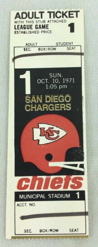 Nfl 1971 10/10 San Diego Chargers At Kansas City Chiefs Ticket - Hadl Vs Dawson