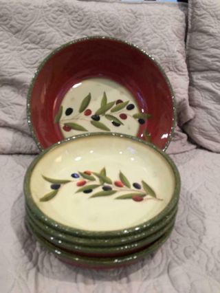 Clay Art Antique Olive Hand Painted 5 Pc Pasta/salad Set,