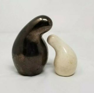 Vintage Mid Century Modern Abstract Salt And Pepper Shakers - Gray And White