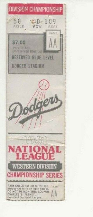 1981 Nlds Ticket Stub - Dodgers V.  Astros - Game 1 (aa) - Nolan Ryan Wins