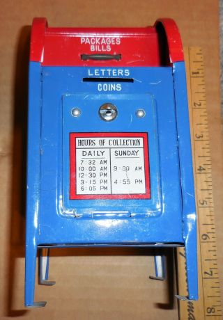 Vintage U S Mail Box Bank Red And Blue Color Coins And Bills