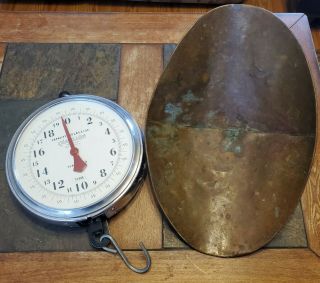 Vintage Chatillon Dial Face Hanging Scale Type 4200 60 Pound Antique Brass Pan