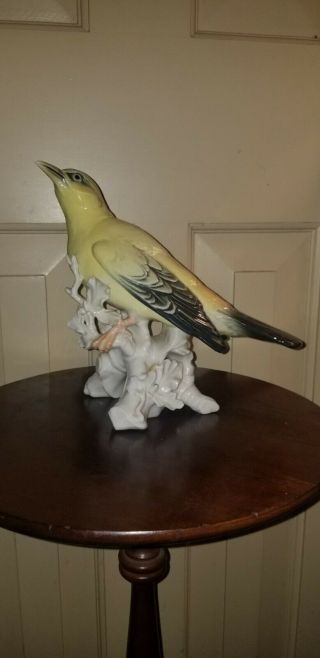 Vintage Karl Ens Volkstedt Porcelain Yellow Oriole Bird Figurine Green Windmill