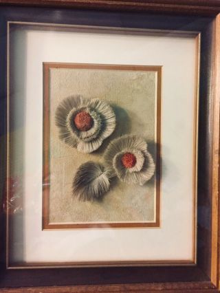 Vintage Moose Caribou Hair Art Tufting Flower Picture Wall Hanging Native Canada