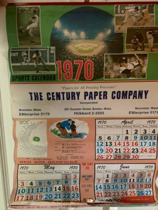 Vintage 1970 Boston Red Sox Team Schedule Poster