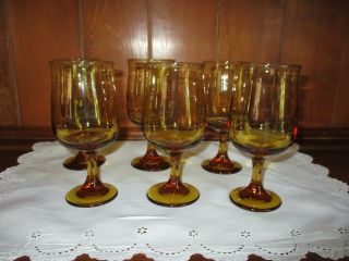 Set Of 6 Vintage Amber Glass Water Goblets (6.  5 " Tall)