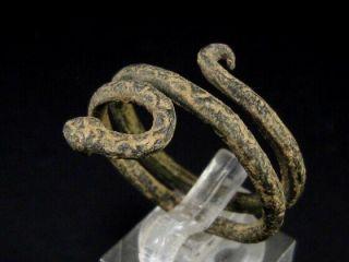 Extremely Rare,  Large Size Roman Bronze Snake Ring,  Top As Found,