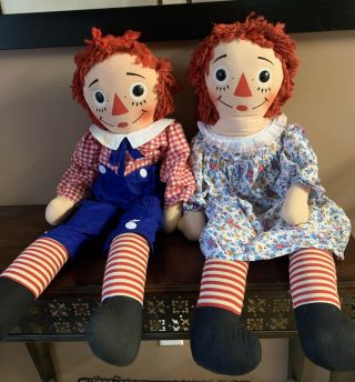 Vintage Large 30 " Knickerbocker Raggedy Ann And Andy Dolls 1970s