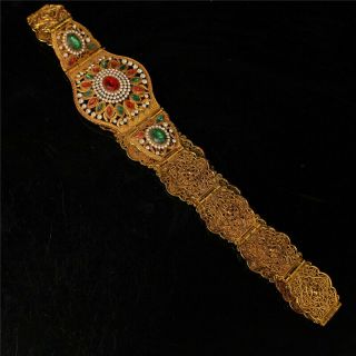 20.  87 " Tibet Tibetan Style Bronze Copper Gilt Inlay Gem Handmade Belt