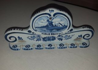 Vintage Delft Blue Pottery Hand Painted Spoon Holder Rack Dutch Holland