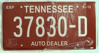 Tennessee Tn License Plate Tag 2013 Auto Dealer 37839 D I