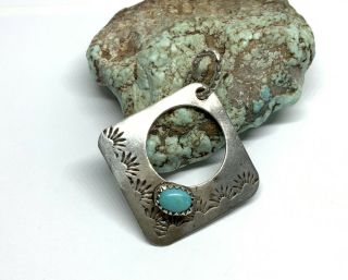 Vintage Old Pawn Navajo Stamped Sterling Silver Turquoise Stone Drop Pendant