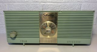 Vintage Silvertone 9006 Am Tube Radio Sage Green Twin Speaker Sears Art Deco