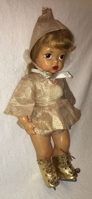 Vintage 1950s Terri Lee Doll Gold Ice Skating Outfit - Skates - Hat - Skirt - Shorts - Tag 3