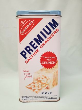 Vintage 1969 Nabisco Premium Saltine Crackers Tin Canister With Lid 14oz Usa