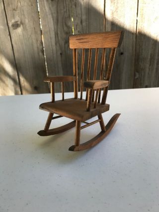 Vintage Antique Doll House Rocking Chair Wooden Hand Crafted 5 3/4” Unique