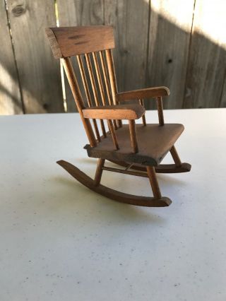 Vintage Antique Doll House Rocking Chair Wooden Hand Crafted 5 3/4” Unique 2