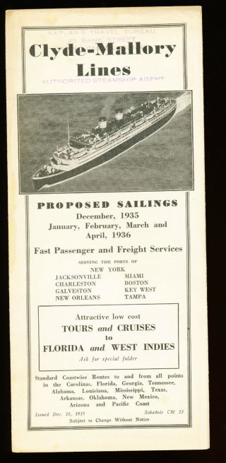 1935 Clyde - Mallory Lines Proposed Sailings Brochure