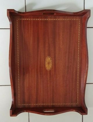 Vintage Wooden Serving Tray Inlaid Wood With Handles Made In Italy 22 " ×16 " ×2.  5 "