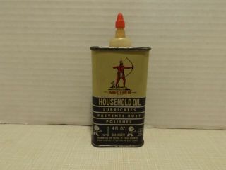 Vintage Archer Household Oil 4 Oz Metal Can Gas Station Sign Indian Handy Oiler
