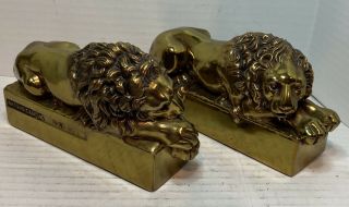 Antique Brass Lion Bookends “antonio Canova 1757 - 1822” Pair Different Poses