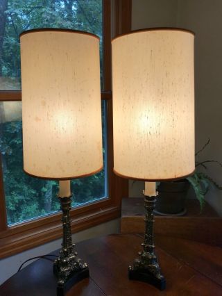 Vintage Brass Table Lamp Pair Mid Century Column Lamps Westwood Industries Ny Ny