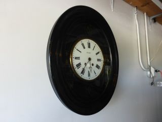 Antique French Picture Frame Wall Clock Circa 1882 Black Wood W/ Brass Inlay