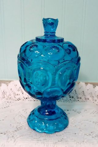 Vintage L.  E.  Smith Blue Moon And Stars Covered Compote Candy Dish