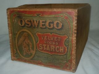 Vtg Antique Oswego Maize Products Wood Box W/paper Label Corn Starch 6lb Ny