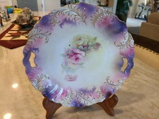 Vintage Hand Painted Rs Prussia Porcelain Handled Plate - Pink Roses