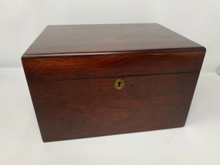 Antique Vintage Mahogany Oak Document Box W/ Lock - No Key