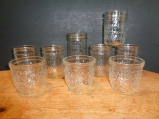 9 Vintage Ball Quilted Crystal Canning - Jelly Jar 3 Sizes Clear Glass No Lids