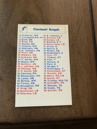 1969 Cincinnati Bengals Afl American Football League Roster Schedule