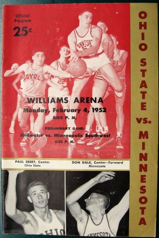 1952 Minnesota Gophers V.  Ohio State Basketball Game Program @ Williams Arena