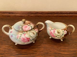 Vintage Nippon Footed Cream And Sugar Set - Hand Painted