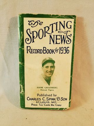 1936 The Sporting News’ Record Book Baseball Hank Greenberg Tigers On Cover Nr