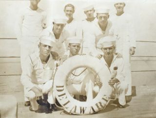 Ww1 Vintage Photo Us Navy Battleship Delaware Handsome Group Sailors On Deck