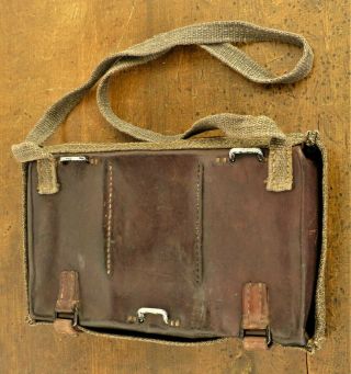 ANTIQUE WWI SWISS ARMY Military MESSENGER Leather BAG Salt Pepper CANVAS 1915 3