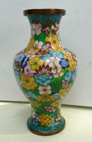 Antique Chinese Cloisonne Multicolor Flowers Vase 6 1/2 " Tall