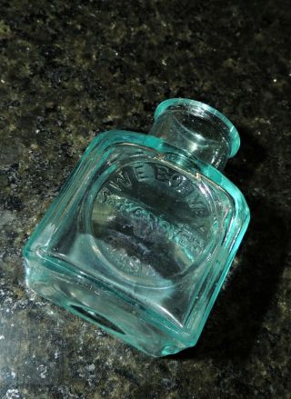 Vintage W E Bonney Aqua Glass Ink Well/bottle Hanover Mass