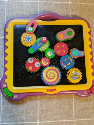 Vintage 1997 Tomy Gearation Mechanical Magnetic Gears Board With 11 Gears