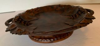 Antique Swiss Black Forest Wood Carved Bowl Dish With Grapes Leaf Brienz
