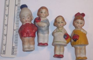4 Adorable Antique German Bisque Miniature Boys & Girls Figurine Doll Hertwig Xc