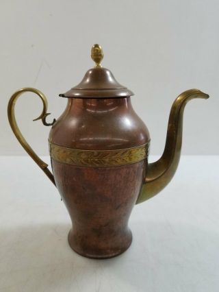Vintage Gust Ericksson Eskilstuna Hand Hammered Sweden Copper Brass Tea Pot 8.  5”